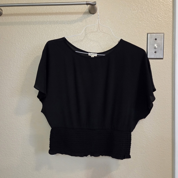 Lily White Black Cinched waist drop shoulder sleeve size Medium Business Casual - Picture 1 of 7